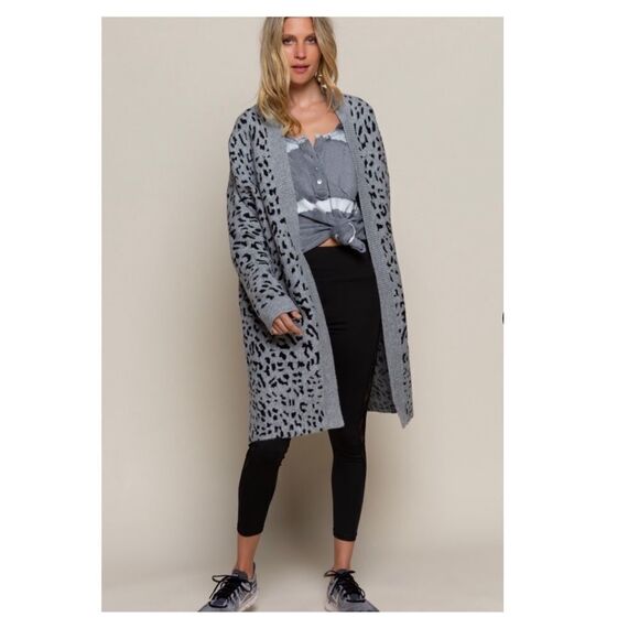GREY Leopard Cardigan Sweater - Picture 9 of 11